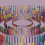 Blenderで作ったドミノ倒しが物理演算で倒れるアニメーション